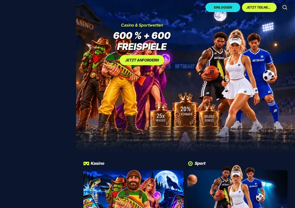 Betbeast: Startseite (Screenshot von betbeast.com)