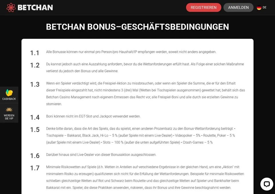 BetChan: Bonusseite (Screenshot von www.betchan.com)