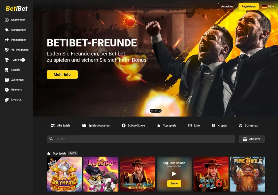 Betibet: Startseite (Screenshot von play.betibet.com)