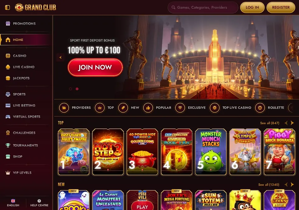 Grandclub: Startseite (Screenshot von grandclub.com)
