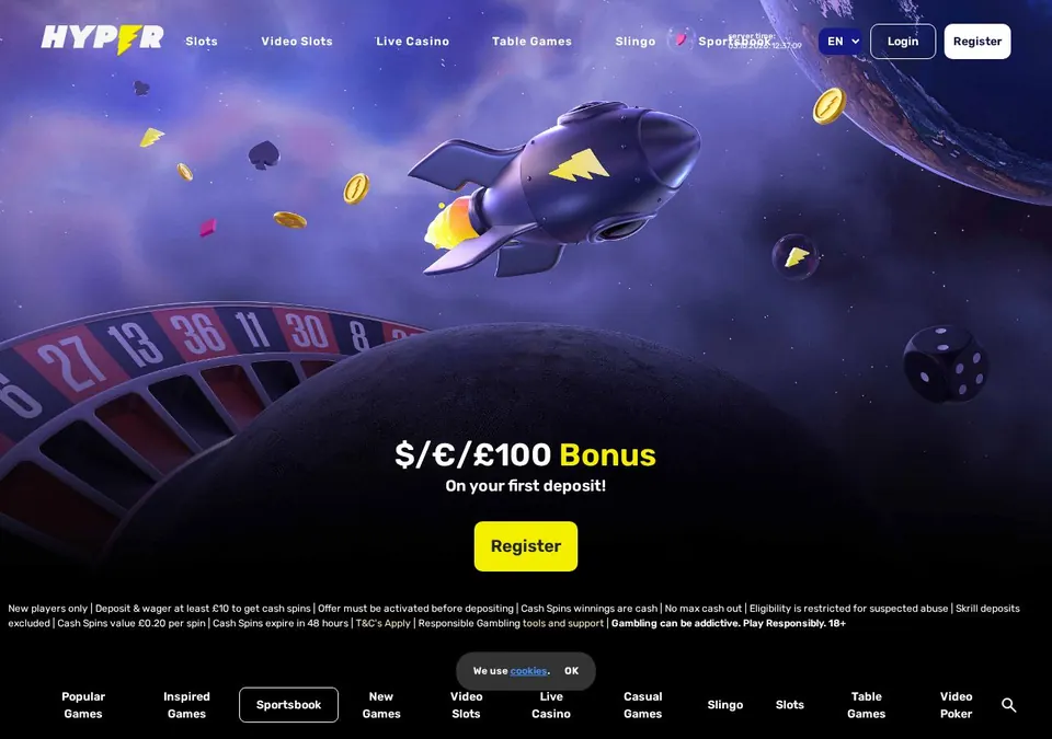 Hyper Casino: Startseite (Screenshot von www.hypercasino.com)