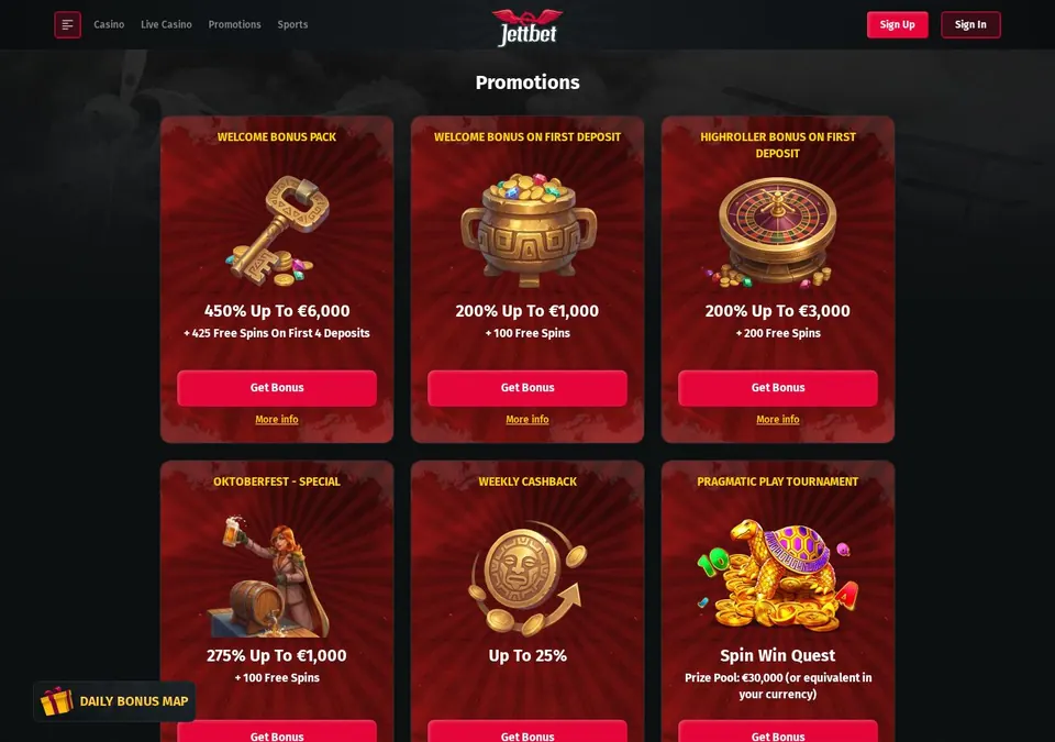 JettBet: Bonusseite (Screenshot von jettbet.vip)