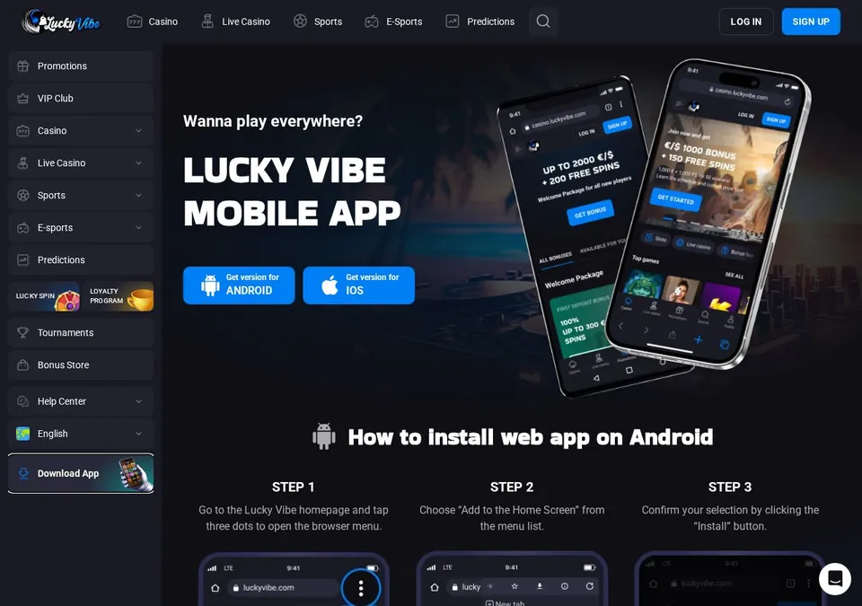 LuckyVibe: App-Seite (Screenshot von www.luckyvibe.com)