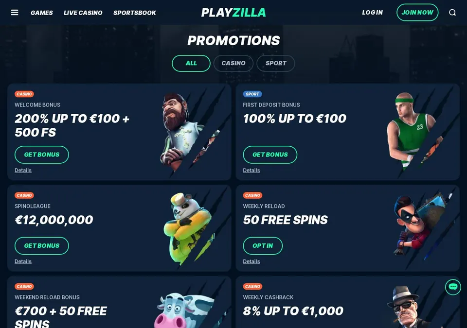 Playzilla: Bonusseite (Screenshot von playzilla.com)