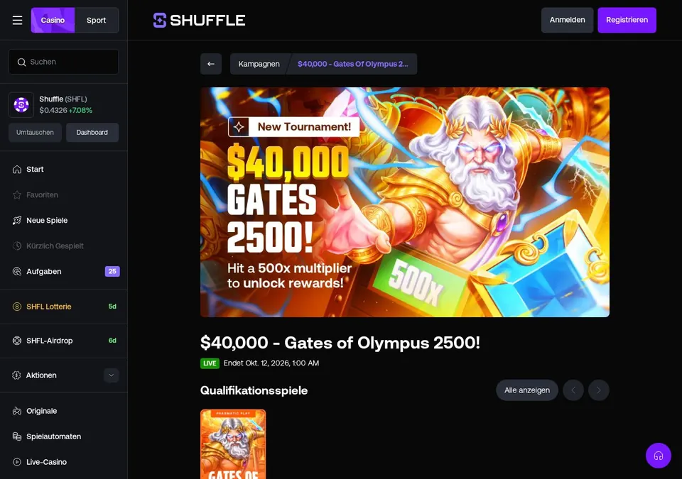 Shuffle.com: Bonusseite (Screenshot von shuffle.com)