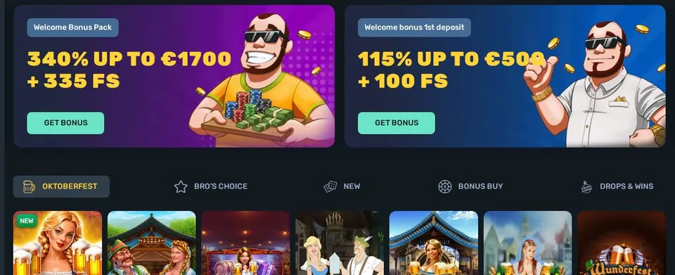 Spinsbro: Spielelobby (Screenshot von spinsbro.com)