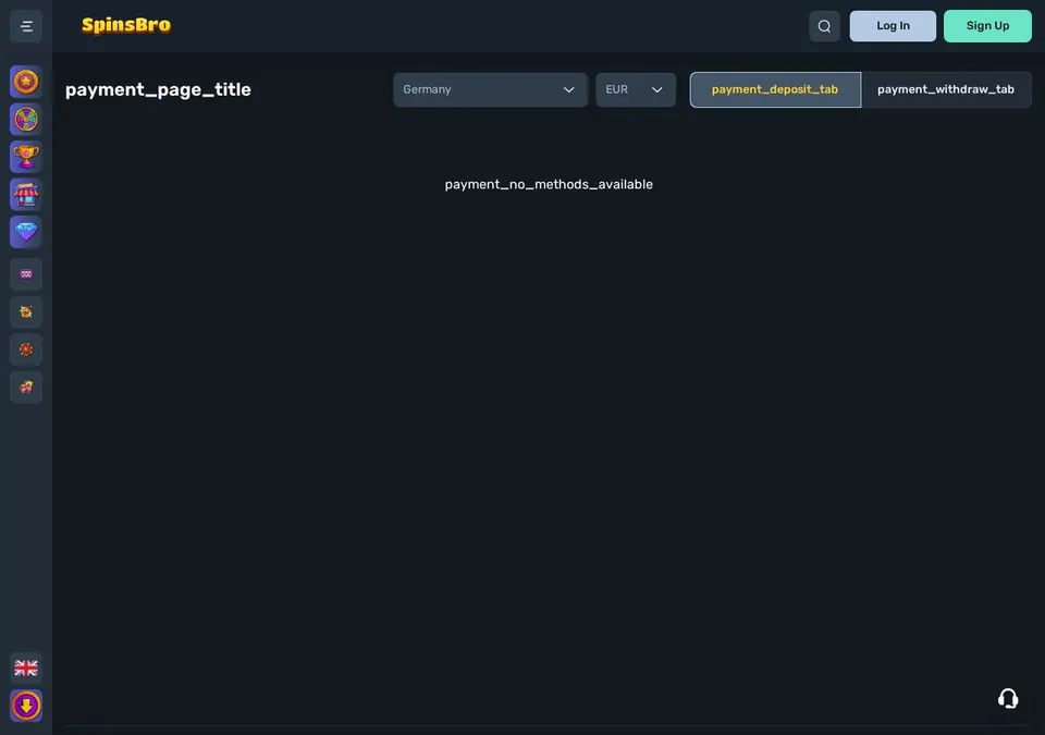 Spinsbro: Kassenseite mit Zahlungsmethoden (Screenshot von spinsbro.com)