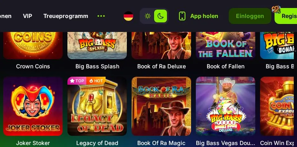 verde casino: Spielelobby (Screenshot von verdecasino.com)