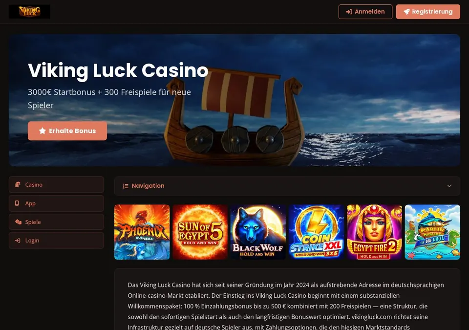 Vikingluck: Startseite (Screenshot von vikingluck.com)