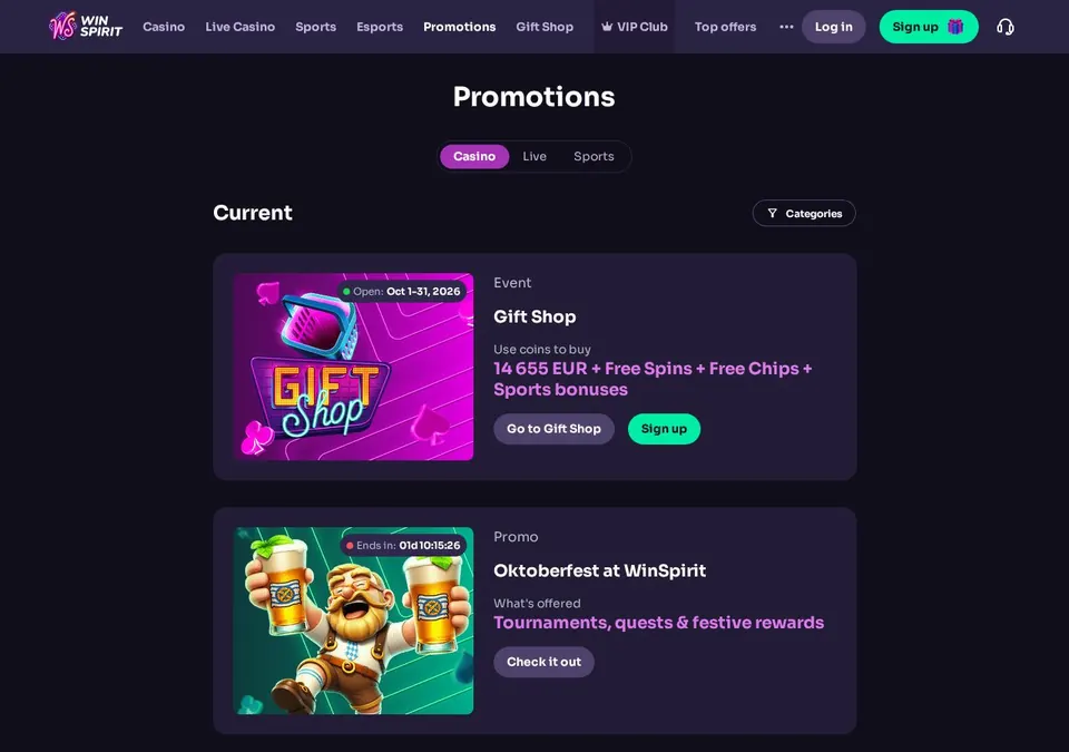 Winspirit: Bonusseite (Screenshot von winspirit1.com)