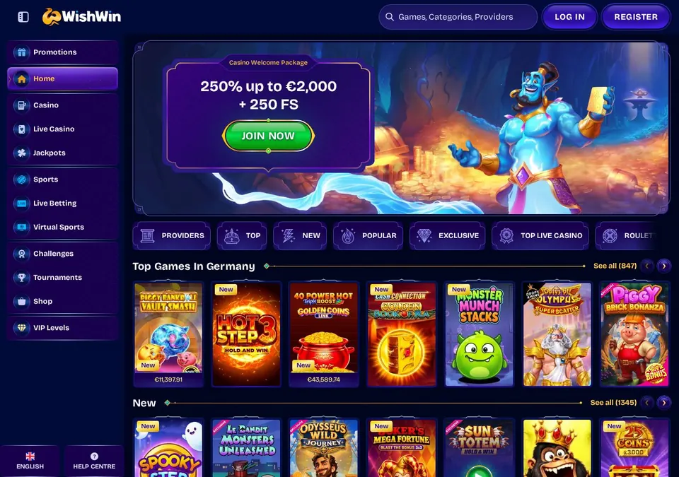WishWin: Startseite (Screenshot von wishwin-9606.com)
